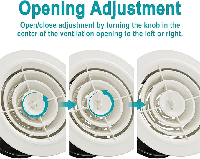 HG POWER 5 Inch Soffit Vent，Round Air Vent Cover with Louver, ABS Adjustable Ceiling Vent Covers for Living Room, Bathroom, Kitchen, Greenhouse, Ventilation System, White - Opening Size 4.57"