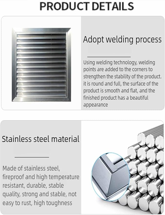 Adjustable Manual Louvre Ventilation Grille, 304 Stainless Steel Wall-Mounted Air Control, Customizable Square Size for Optimal Airflow Management