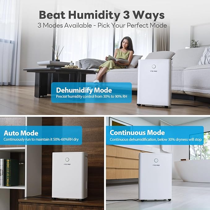30Pint Dehumidifier for 1500Sq.Ft, Compressor Dehumidifiers for Home,Quiet Dehumidifier for Basement, Bedroom, Bathroom, with 6.56FT Drain Hose, 2L Water Tank