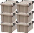 IRIS USA 6-Pack WeatherPro Gasket Box, 19 Quart Weather Resistant Storage Bins with Latching Lids, Heavy Duty Organizing Containers for Closet, Bathroom, and Office - Tan