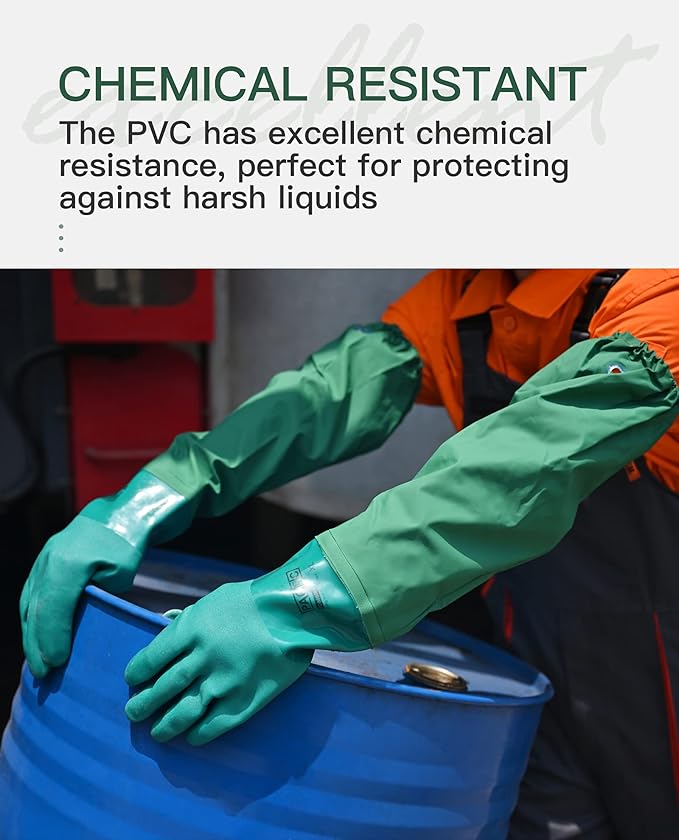 PACIFIC PPE 26" Rubber Chemical Resistant Gloves, PVC Reusable, Heavy Duty Waterproof With Cotton Liner, Anti-skid, Acid-alkali and Oil Resistant, X Large