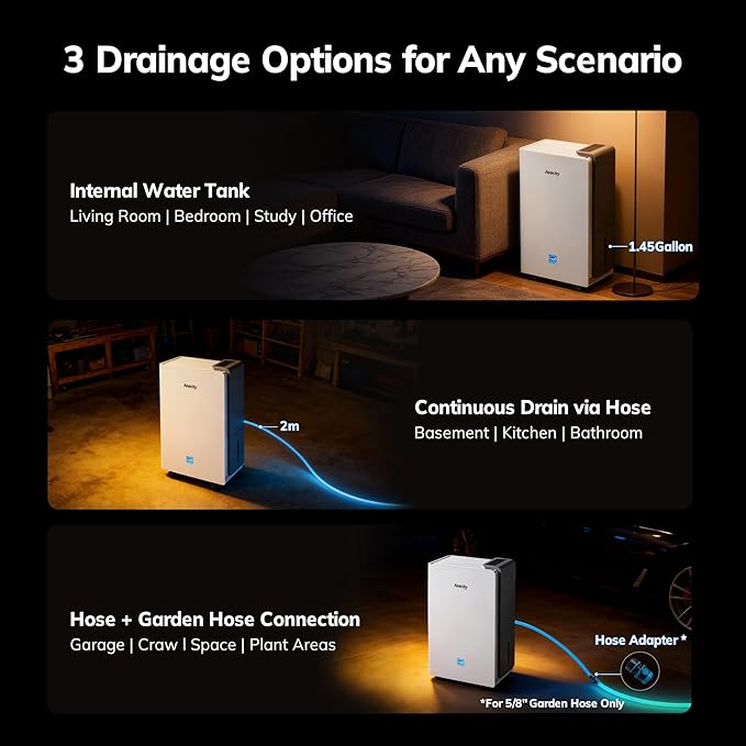 AEOCKY 7000 Sq.Ft Energy Star Most Efficient 2025 Dehumidifier, Max 140 Pint/Day Smart Compressor Dehumidifier with Drain Hose, Intelligent Humidistat,for Basement,Bedroom,Home,Bathroom