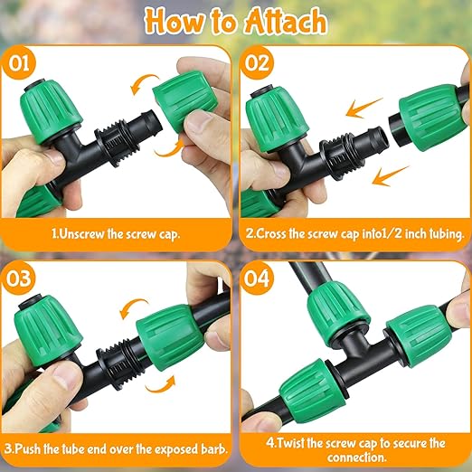 Gardrip Drip Irrigation 1/2" Tee Fittings：1/2 Inch Drip Line Lock Barbed Tee Connectors for Drip Irrigation Tubing (1/2" ID x 0.640" OD) Anti-Drop Three Way Drip Irrigation Parts (12 Pieces)