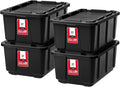 IRIS USA 4-Pack 27 Gallon Storage Bins with Lids |Made in USA| Heavy Duty Plastic Tote Containers for Truckbed Tool Box Organization, Large - Black