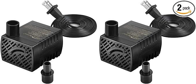 Simple Deluxe 80 GPH Submersible Pump with Adjustable Intake & 6' Waterproof Cord for Hydroponics, Aquaponics, Fountains, Ponds, Statuary, Aquariums & more, Black (Pack of 2)