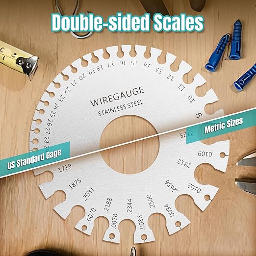 Wire Gauge Measuring Tool & Metal Plate Thickness Gauge Tool with Packet,Standard Stainless Steel Round Dual Sided Metal Sheets Guage,Wire Welding Material Thickness Gauge
