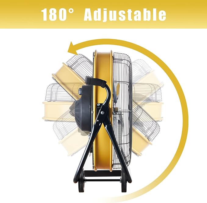 HiCFM 7800 CFM 24 inch High Velocity Internal Oscillating Barrel Floor Fan with Powerful 1/4 Motor, 9ft Power Cord for Workshop, Garage, Commercial or Industrial rooms - UL Safety Listed