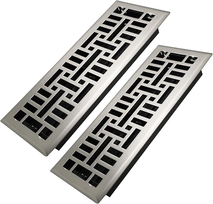 Howeall 4x14 Inches 2 Pack Heavy Duty Walkable Floor Register Easy Adjust Air Supply Lever Floor Vents - Seattle Design - Vent Cover for Home Floor - Satin Nickel