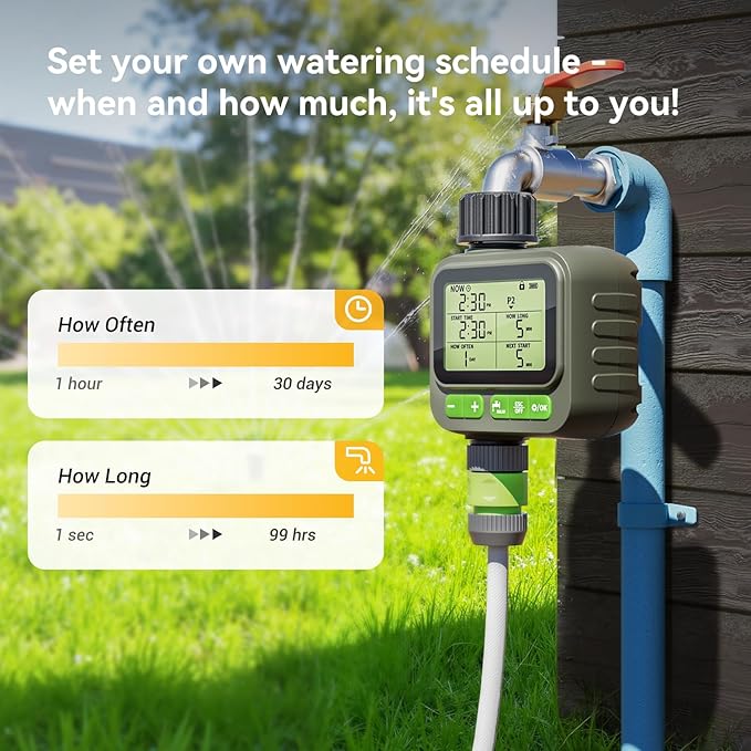 Sprinkler Timer with remote control, Programmable Water Timer for Garden Hose, Outdoor Hose Faucet Timed with 4 Plans/Rain Delay/Automatic Watering controller System, Digital Irrigation for Yard, Lawn