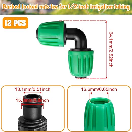 Gardrip Drip Irrigation 1/2" Elbow Fittings：1/2 Inch Drip Line Lock Barbed 90 Degree Elbow Connectors for Drip Irrigation Tubing (1/2" ID x 0.640" OD) Anti-Drop Drip Irrigation Parts (12 Pieces)