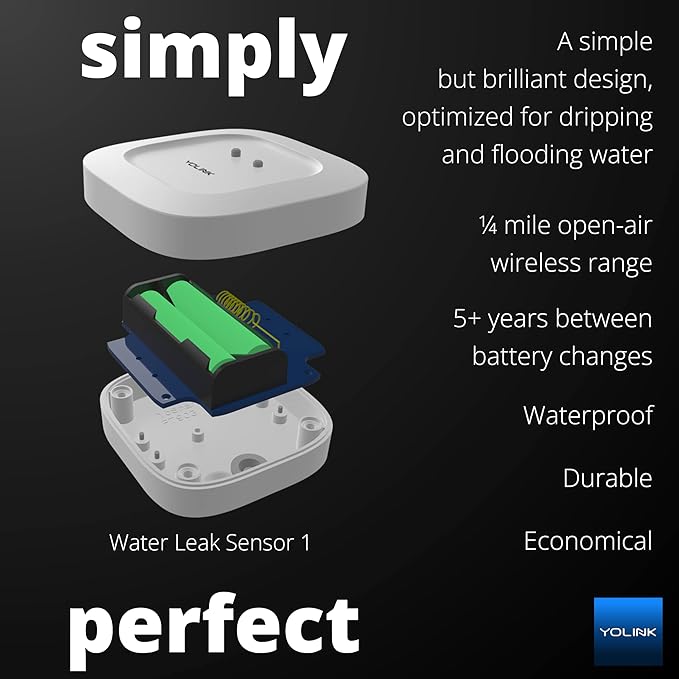 YoLink Smart Home Starter Kit: Hub & 2-Pack Water Leak Sensor 1, LoRa Up to 1/4 Mile Open-Air Range, SMS/Text, Email & Push Notifications, w/Alexa, IFTTT, Home Assistant