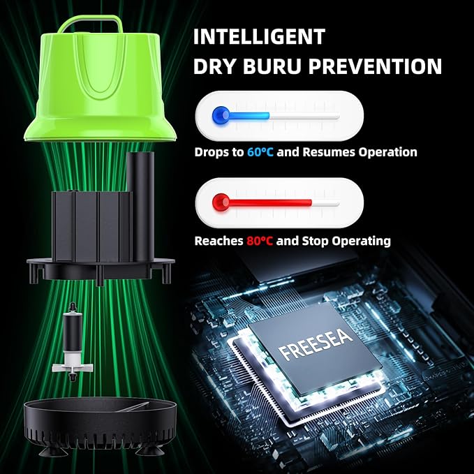 FREESEA Fountain Submersible Water Pump: 160 GPH 12W Small Sump Pump for Outdoor Pond Hydroponic Statuary Waterfall Aquarium Fish Tank