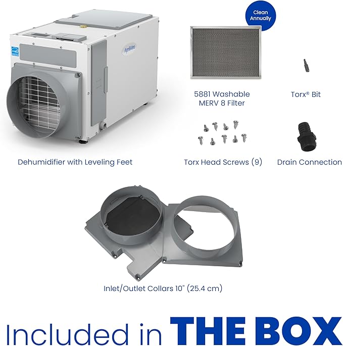 AprilAire E100 Pro 100-Pint Whole-House Dehumidifier, Energy Star Certified, Commercial-Grade Whole-Home Dehumidifier for Basement, Crawlspace, or Whole House up to 5,500 sq. ft.