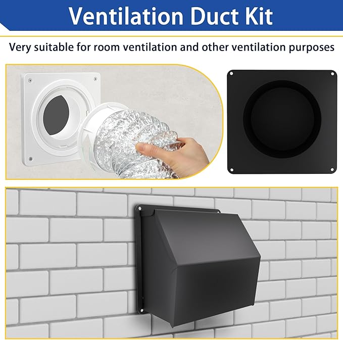 4" Dryer Vent Kit with Hose, Duct Connector and Wall Plate, 90 Degree Dryer Vent Elbow, 4Inch Dryer Vent cover Connector Wall Ducting Kit for Bathroom Exhaust Fans Air Circulation