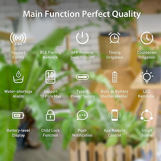 Eujgoov WiFi Automatic Plant Waterer Irrigation Drip System with App Control for Indoor Plants, 1800mAh Battery, 4 Drippers, Water Hose