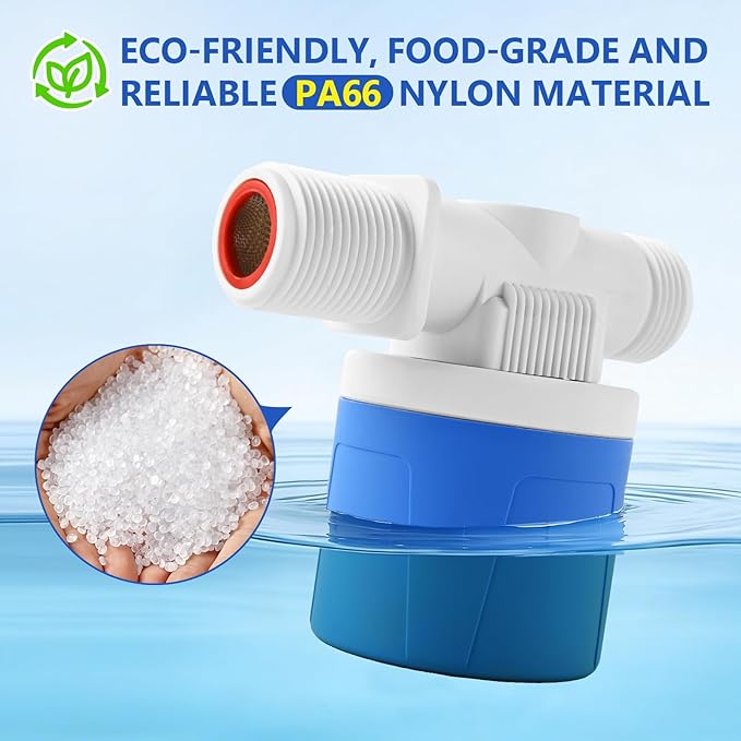 2Pcs 3/4" Side Inlet Water Float Valve, Automatic Water Level Conrtol Valves for Water Tank, Blue Aquapluse Through Float Valve for Livestock, Swimming Pool, Toilet, Garden Irrigation System