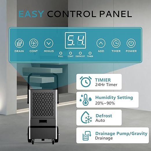 EUHOMY 160 Pints Commercial Dehumidifier with Pump,Large Dehumidifier for Basement With Drain Hose,Timer and 4 Wheels,Industrial Dehumidifiers for Flood Repair,Drying Basement,Warehouse and Factory