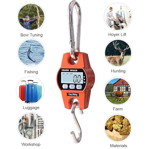 Fuzion Heavy Duty Crane Scale - 660LB, Aluminum Body, Stainless Steel Hook, Large Digital Display, Hanging Scales for Farms, Hunting and Fishing