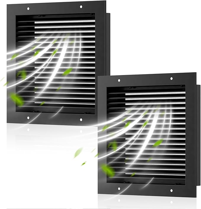 Hon&Guan 2 Pack 16" x 16" Aluminum Gable Vents with Screen for Houses, Louvered Wall Vent for Attic, Shed and Exterior Doors, 14.2" x 14.2" Vent Opening, Black