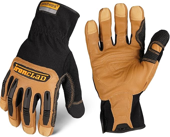 Ironclad Ranchworx Work Gloves RWG2, Premier Leather Work Glove, Performance Fit, Durable, Machine Washable, (1 Pair), RWG2-05-XL,Brown/Black
