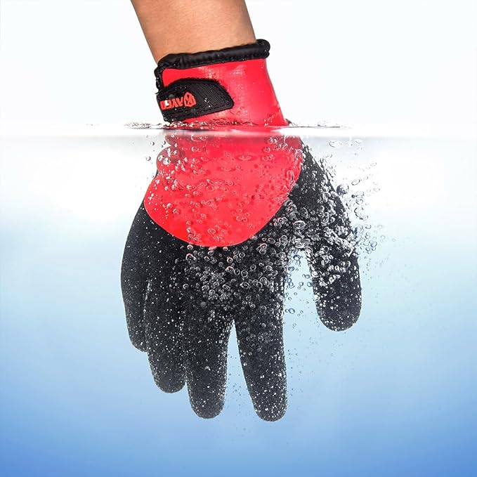 KAYGO Winter Waterproof Thermal Work Gloves for Men and Women, Full Hand Latex Coated, Acrylic Insulated Liner for Freezer Cold Weather, Fine Crinkle Grip,KG140W,Red, M