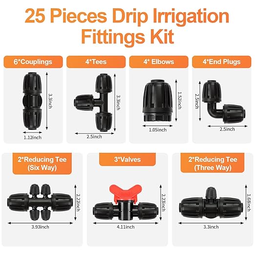 25 Pieces 1/2 Inch Drip Irrigation Fittings Kit, 1/2'' Drip Line Barbed Fittings for 1/2 Inch Irrigation Tubing (1/2" ID x 0.650" OD) Anti-Leak Lock Nut Connectors for Garden Drip System