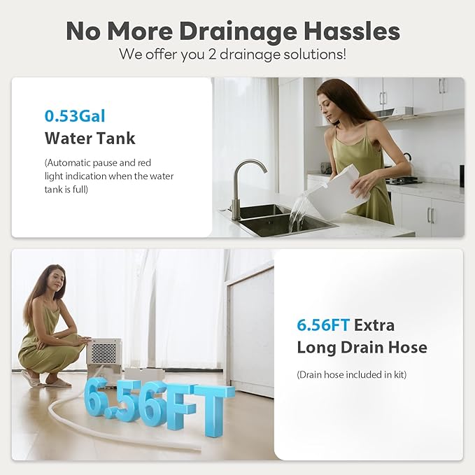 30Pint Dehumidifier for 1500Sq.Ft, Compressor Dehumidifiers for Home,Quiet Dehumidifier for Basement, Bedroom, Bathroom, with 6.56FT Drain Hose, 2L Water Tank