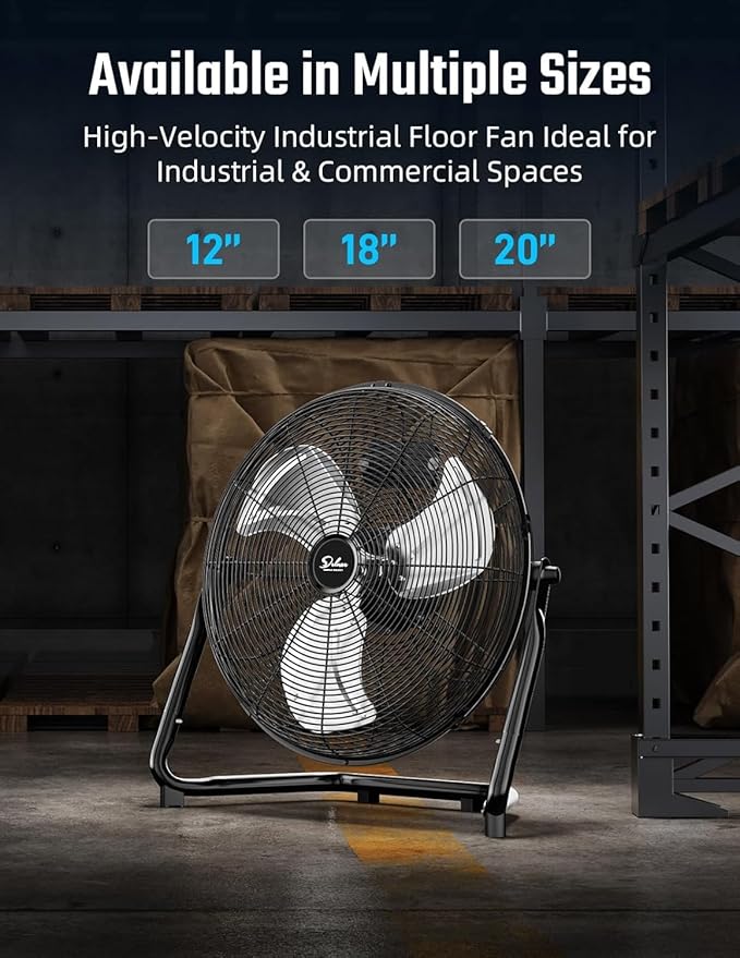 Simple Deluxe 18 Inch 3-Speed High Velocity Heavy Duty Metal Industrial Floor Fans, Black