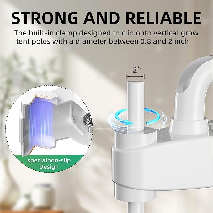 HealSmart Clip Fan, 6-Inch Grow Tent, Monkey Fan, Wall Mount With Adjustable 90 Angles, 15W, 2-Speeds Control, 2 Pack