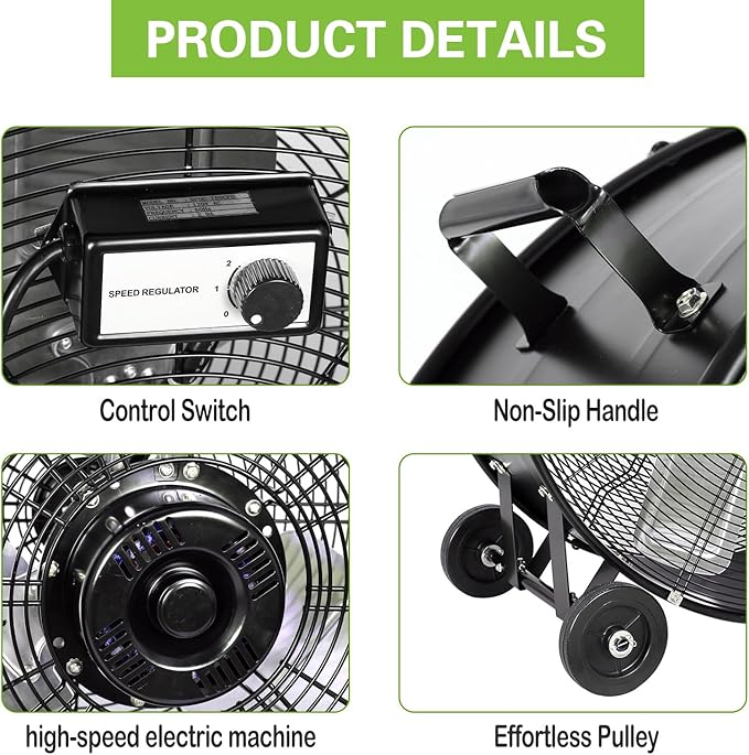 hykolity 30 inch High Velocity Drum Fan, 2-Speed Heavy Duty Industrial Shop Fan Up to 13000 CFM, Commercial Floor Fan for Warehouse, Workshop, Garage and Basement, Black