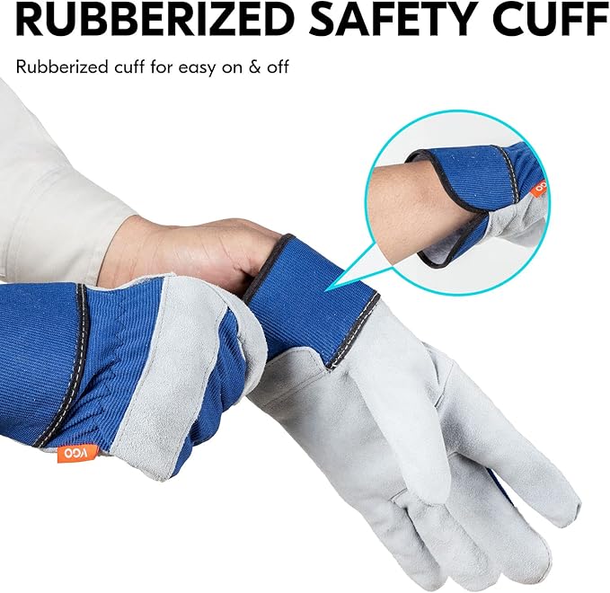 Vgo 1-Pair Safety Leather Work Gloves for Men - Gardening, Rigger, Builder Gloves (Size XL, Green, CB3501)