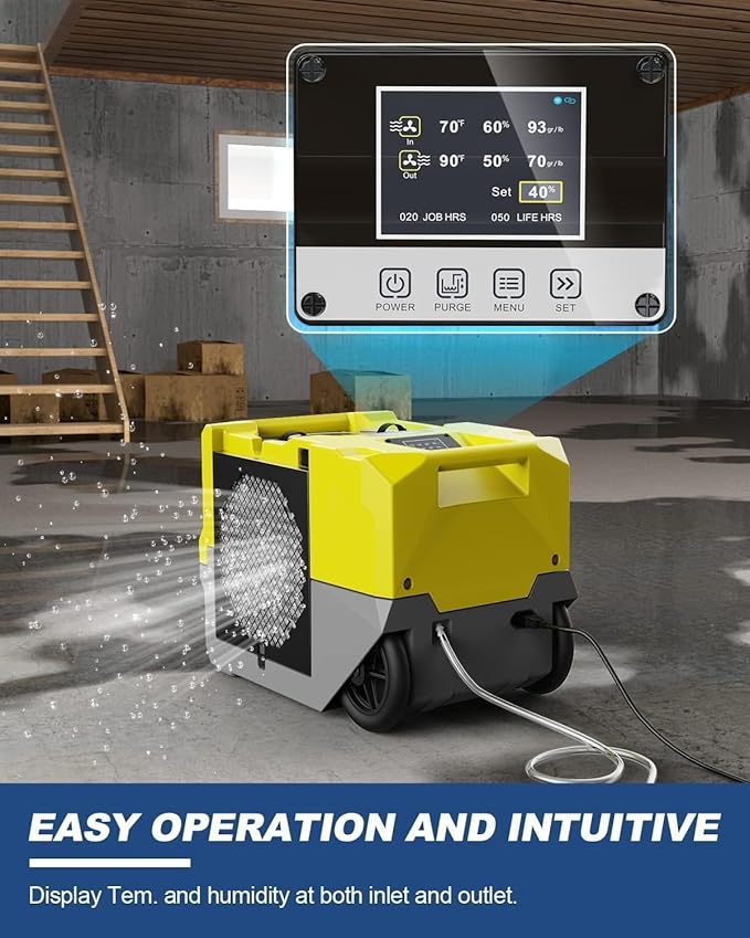 ALORAIR 264 PPD LGR Commercial Dehumidifier High Performance Industrial Dehumidifier with Pump, Compact, Portable Industrial dehumidifier for Water Damage Restoration, Yellow
