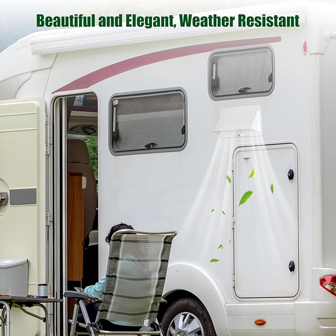 Aluminum RV Stove Vent Cover, Adjustable Depth without Cutting, Butyl Tape, Kitchen Exterior Vent Cover,Camper Range Hood Replacement,Comes with Necessary Accessories for Installation