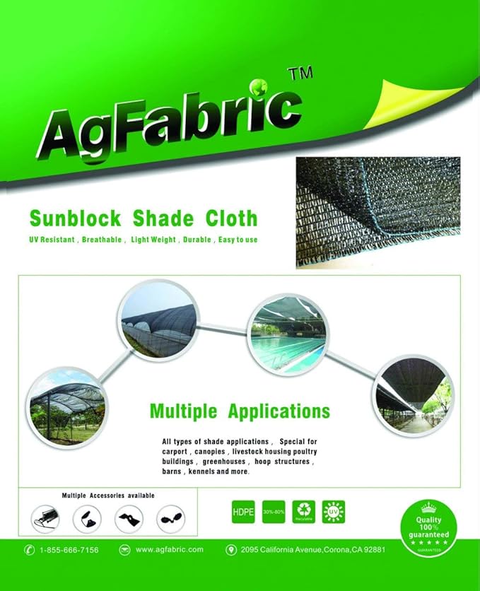Agfabric 50% Shade Cloth 6' X 12' Sun Shade FabricSunblock Shade Cloth Cover with Clips for Plants, Black
