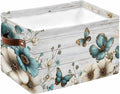 Teal Tulip Butterfly Storage Bins Cubes Waterproof Cloth Storage Basket,Beige Turquoise Floral Grey Wooden Foldable Storage Bags for Shelf Clothes Storages Organizers with Handles 15x11x9.5 in 1PCS