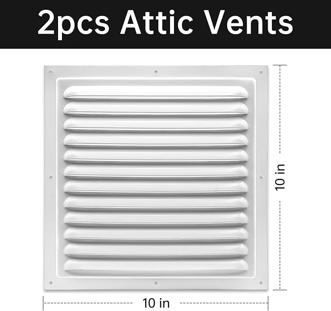 2Pcs Aluminum Gable Vents with Screen Mesh, 10x10 Inch Metal Wall Vents for Attic, Garage, Shed, and Exterior Doors, Square Louver Vent Grilles for Improved Ventilation