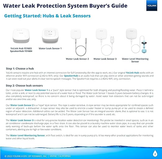 YoLink Smart Home Starter Kit: Hub & 3-Pack Water Leak Sensor 1, LoRa Up to 1/4 Mile Open-Air Range, SMS/Text, Email & Push Notifications, w/Alexa, IFTTT, Home Assistant