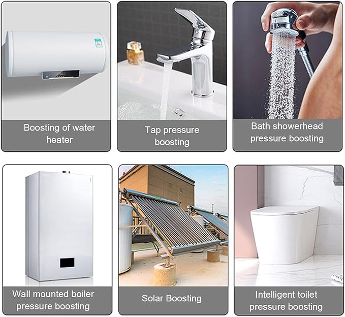 Generic Booster Pump, Brushless Motor DC Solar Powered, Boost Speed for Toilets Showers Faucets, Safe Intake Sensing, Energy Efficient, Suitable for Kitchens, Hot Systems (US Plug)