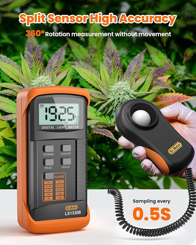 Dr.meter LX1330B Digital Illuminance Light Meter, 0-200,000 Measurement Range Lux Meter, Lighting Intensity Brightness Measurement for Indoor Outdoor, Light Meters for Plants
