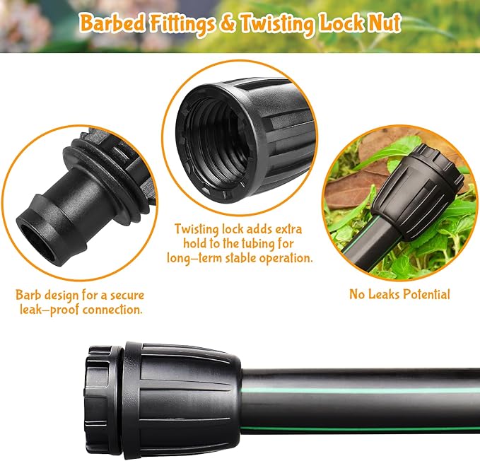 Gardrip Drip Irrigation Fittings for 1/2 Inch Drip Tubing (1/2" ID x 0.65" OD)：1/2'' Drip Line End Caps Anti-drop Locked Nut Barbed Plug Connectors Garden Irrigation System Parts (10 Pack)