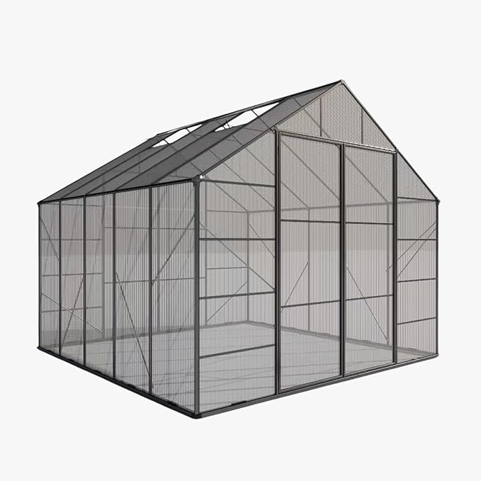 Kingdura 10x10ft Walk-in Greenhouse for Outdoors, Large Polycarbonate Greenhouses with Heavy Duty Aluminum Frame, Adjustable Roof Vent, Lockable Door, UV Protection for Outside Garden Backyard