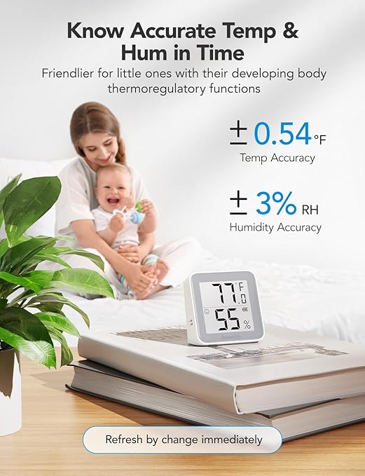 GoveeLife E-Ink Bluetooth Thermometer Hygrometer, Smart Digital Indoor Wireless Temperature Humidity Sensor with Alert, Free Data Storage Export, for Home Room Greenhouse Wall, 2 Pcak (with Battery)