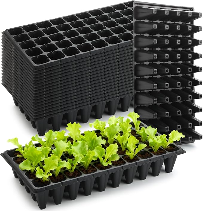 RooTrimmer 50-Pack Extra-Deep 50 Cell Seed Starter Trays, 3.55" Cone-Shaped Plug Trays for 1020 Flats, Heavy-Duty Plastic Germination Trays for Greenhouse, Garden & Urban Farming