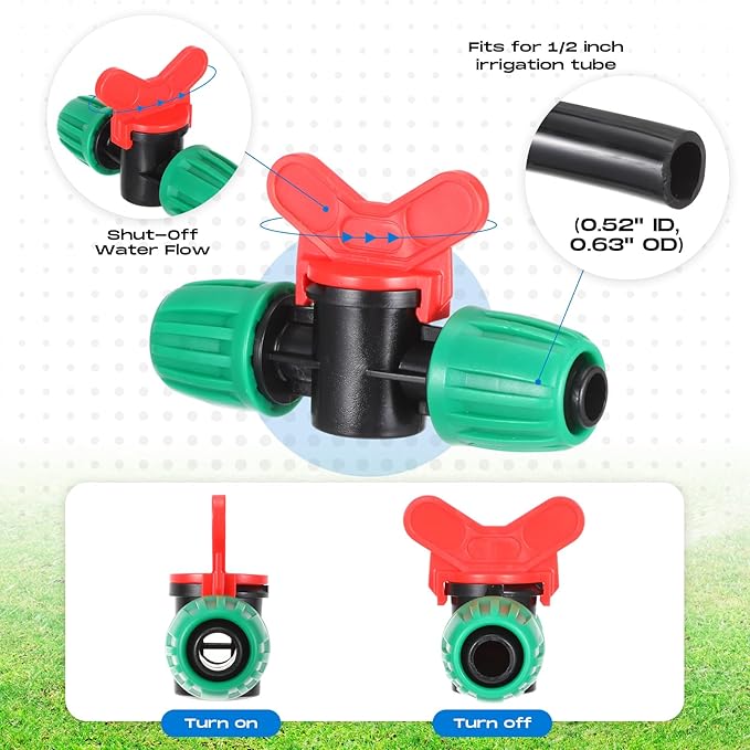 Glooglitter 30 Pcs Drip Irrigation Fittings Switch Valve 1/2 Inch Barbed Locking Fitting Gate Valves for 1/2 Inch Drip Tubing(1/2 ID X. 6-. 63 OD) 16mm Drip Irrigation Switch Valve for Garden