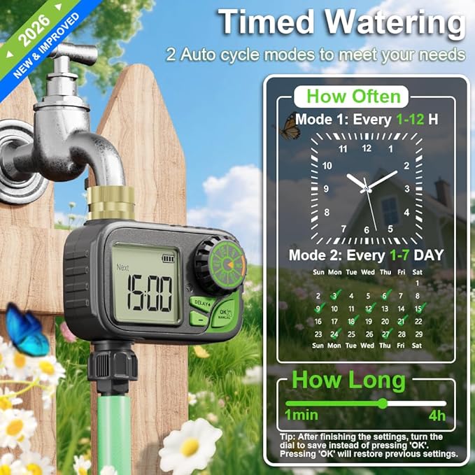 Sprinkler Timer Water Hose Timer - Programmable Digital Irrigation Outdoor Waterproof with Rain Delay, Manual & Automatic Watering System for Yard Lawn Garden Hose, Brass Inlet 1 Outlet