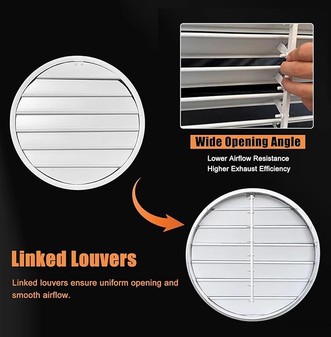 Round Self-Closing Louver Vent Aluminum, Gravity Louver Gable Vent Exhaust Grille, Wall Ceiling Ventilation Grill for Greenhouse Industrial HVAC(28in(71cm))