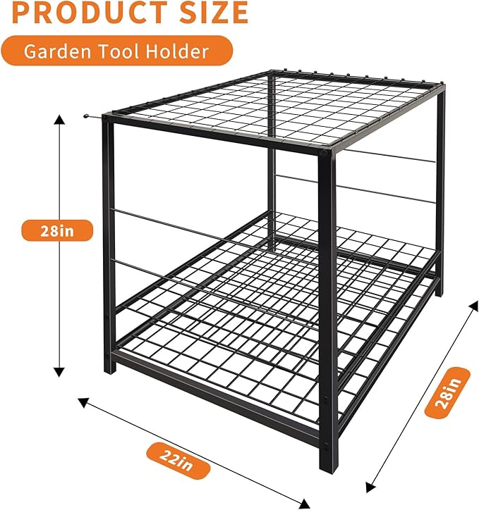 KYBOLT Heavys Duty Garage Tool Organizer Rack - Holds 35+ Rakes, Brooms & Long Tools | Black Steel Yard Tool Tower for Shed/Outdoor | Instant Assembly Space-Saving Storage