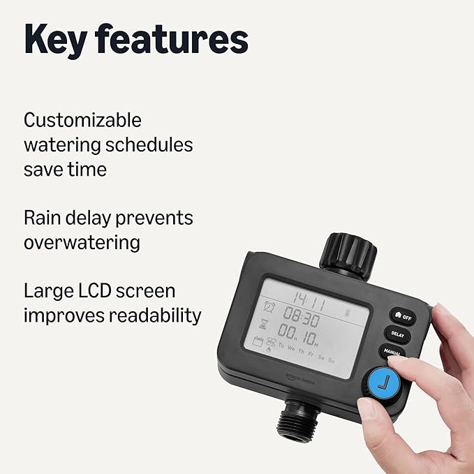 Amazon Basics Single-Outlet Hose Watering Timer, Digital Programmable, 1 Pack