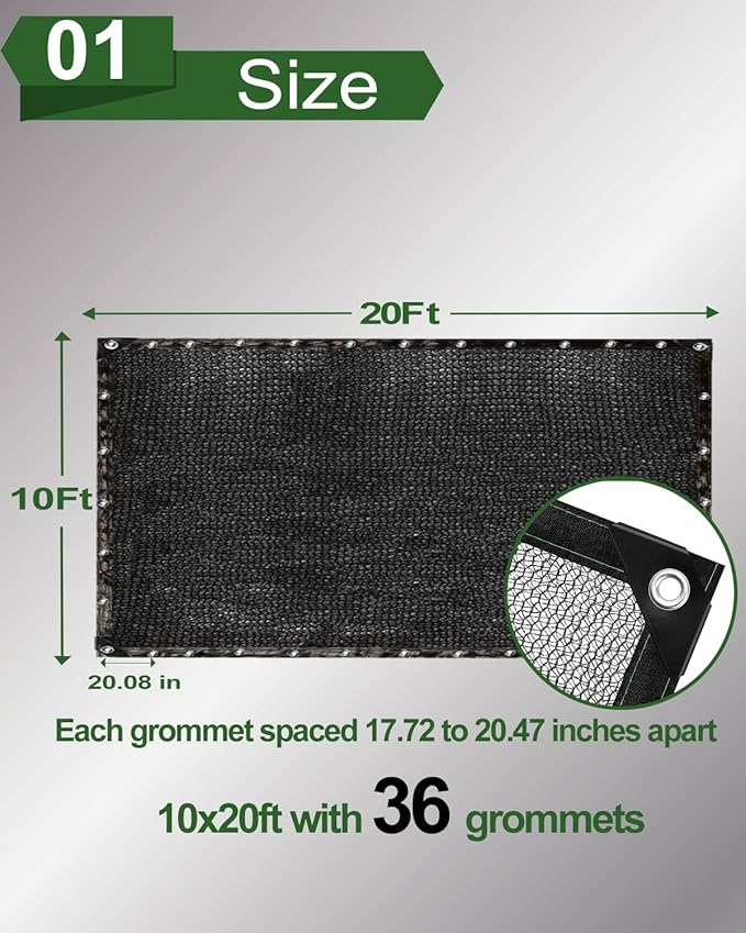 vensovo 30% Sunblock Shade Cloth Net Black Resistant - 10x20 Ft Garden Shade Mesh for Plant Cover, Greenhouse, Chicken Coop, Kennels, Tomatoes Plants