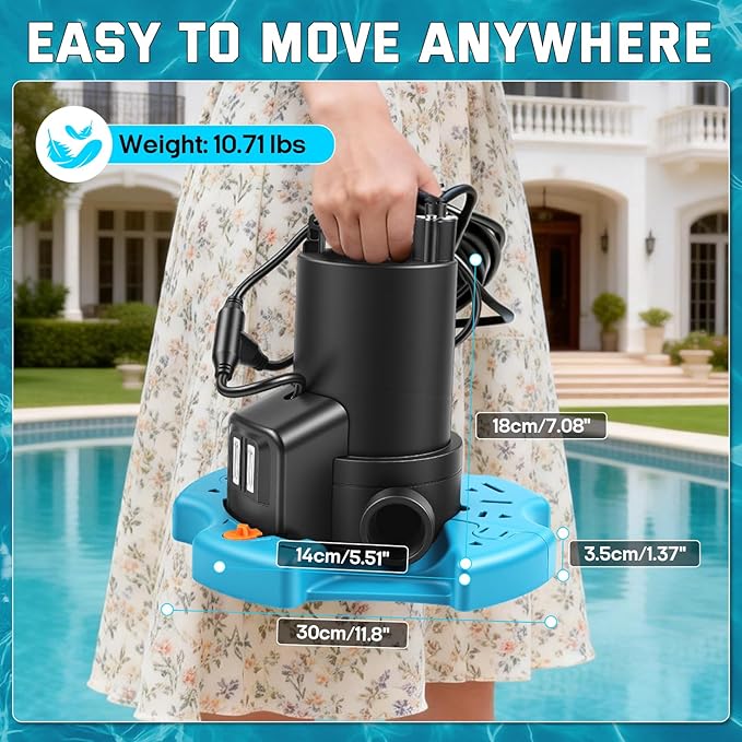 1/3HP Automatic Pool Cover Water Pump, 3035GPH Submersible Sump Pump w/Filter Net, 25ft Power Cord & Check Valve, Water Removal for Swimming Pool, Hot Tubs, Rooftops, Water Beds